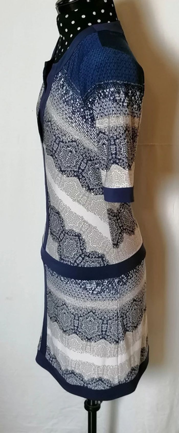 Robe court motifs ethniques marine blanc beige taille xxs BCBG Maxazria - photo numéro 6