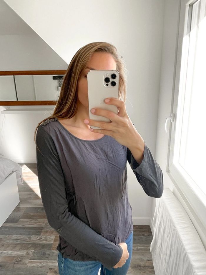 Haut manches longues gris foncé Zara - photo numéro 4