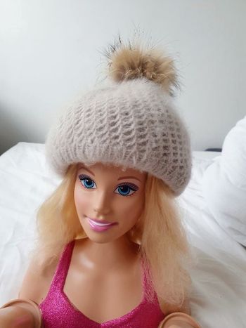 Bonnet chaud laine cachemire et pompon fourrure