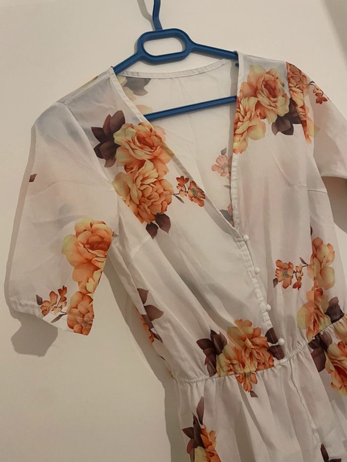 Combishort fleuri blanc et orange - Taille 34 (XS) - photo numéro 4