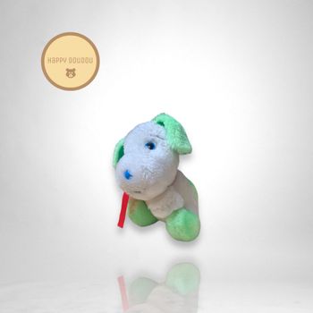 Peluche doudou chien blanc et vert Vintage A560