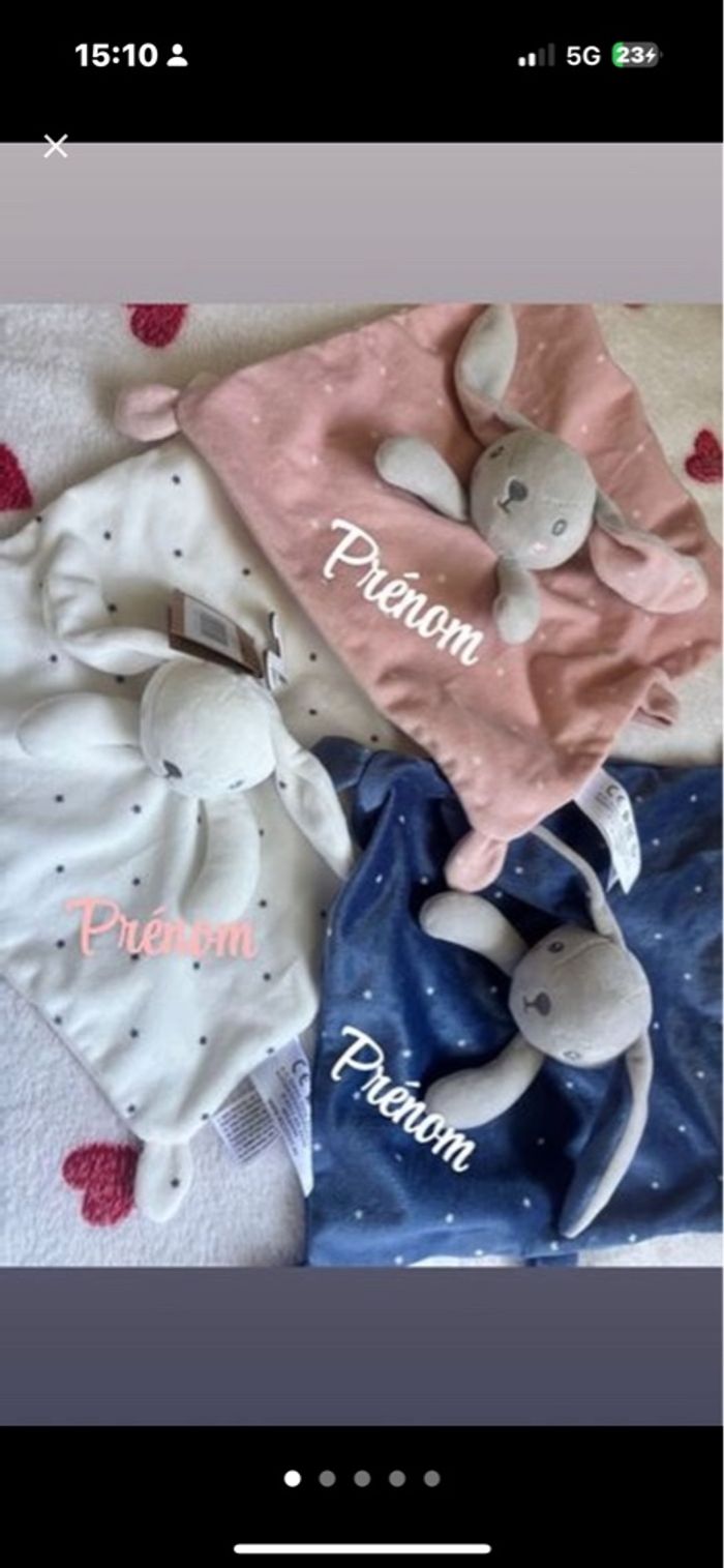 Doudou lapin bleu garçon