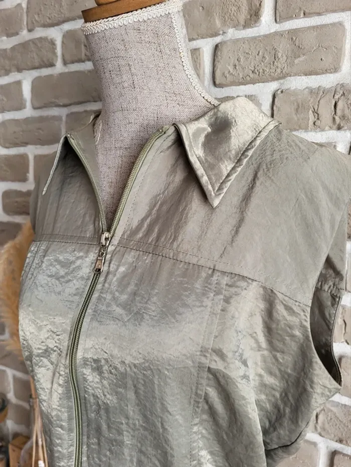 Veste chemise sans manches satinée kaki Formul' - Neuve et Made in France - photo numéro 7