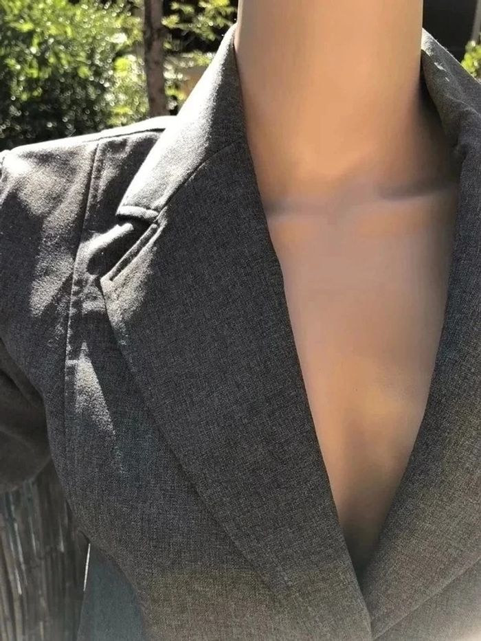 Blazer épaulettes, simple 3 boutons gris chiné