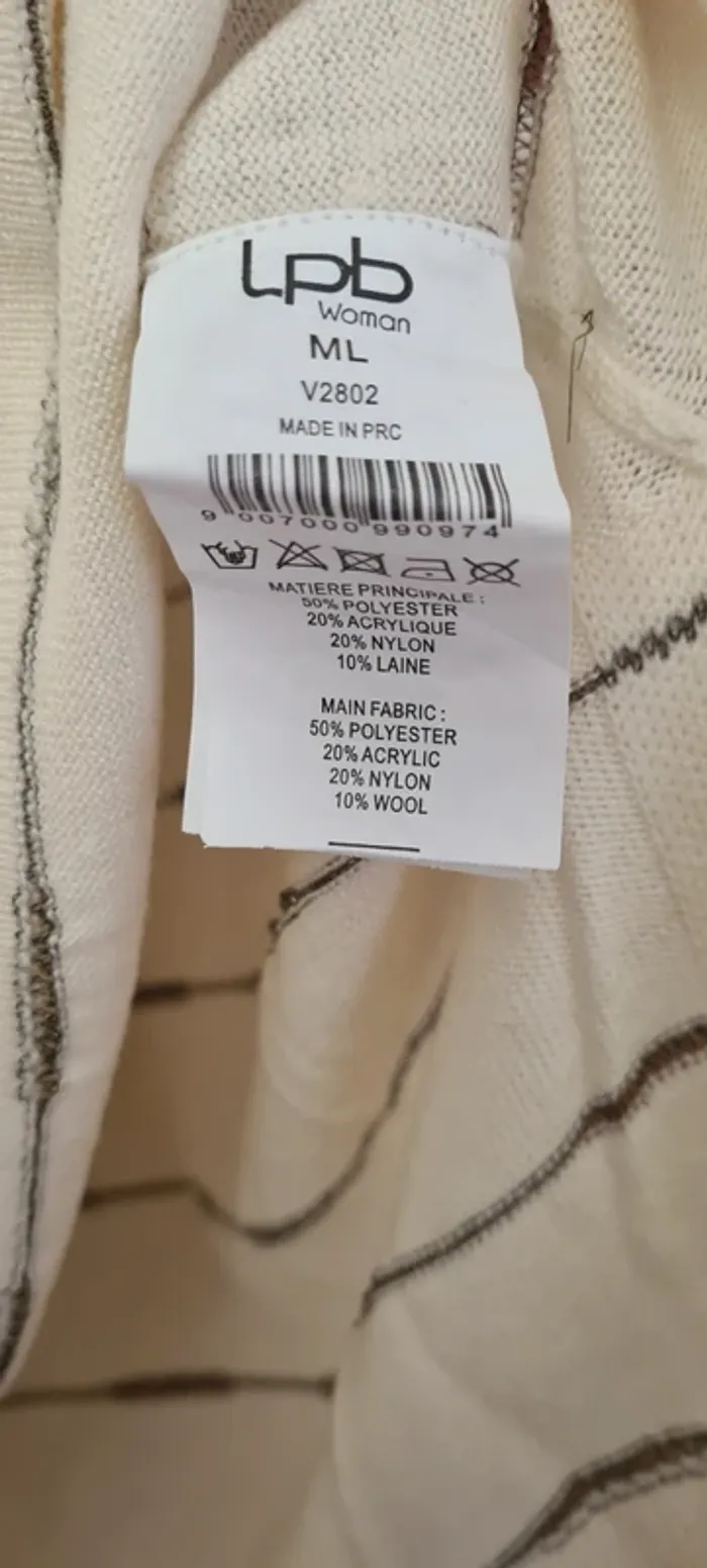 Pull col V beige rayé LPB - photo numéro 3