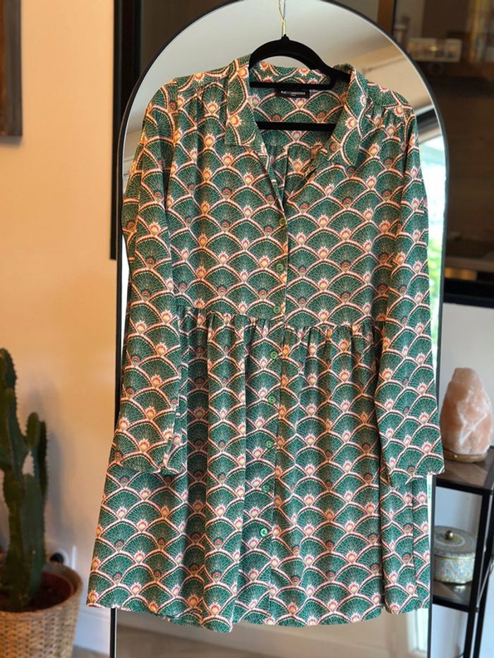 Robe courte motif éventails verts Rue des Abbesses t.36