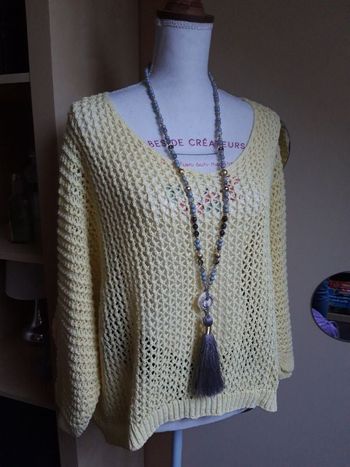 Pull neuf en maille ajourée jaune pastel