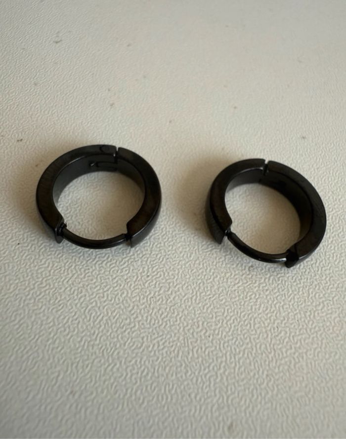Boucles d’oreilles homme anneau noir en acier inoxydable ronde simple - photo numéro 3