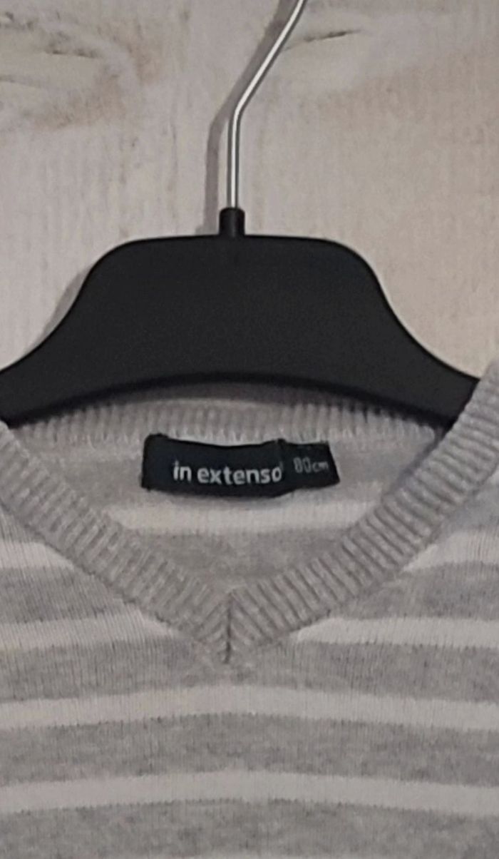 Pull rayé gris et blanc in extenso taille 12 mois - photo numéro 2