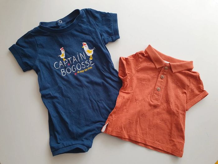 Lot été garçon 3 mois - 1 combishort et 1 tee-shirt manches courtes