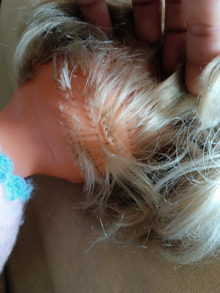 Poupée doll ancienne birgé blonde blond hair yeux eyes bleu blue robe dress tricot laine rose pink - photo numéro 14