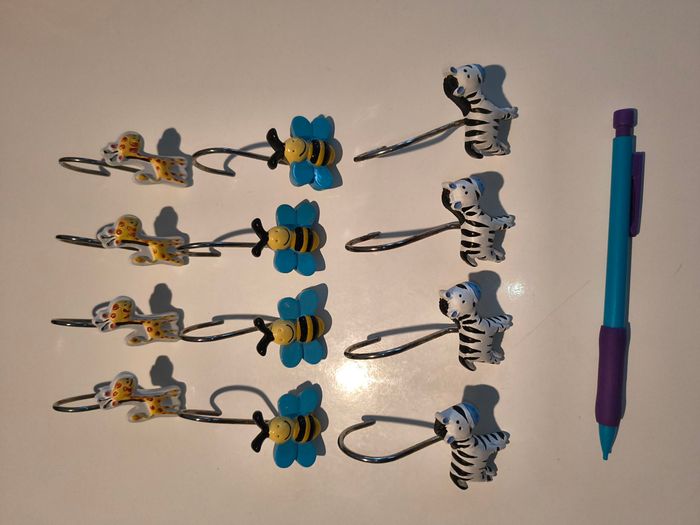 Crochet rideau de douche animaux girafe abeille zèbre