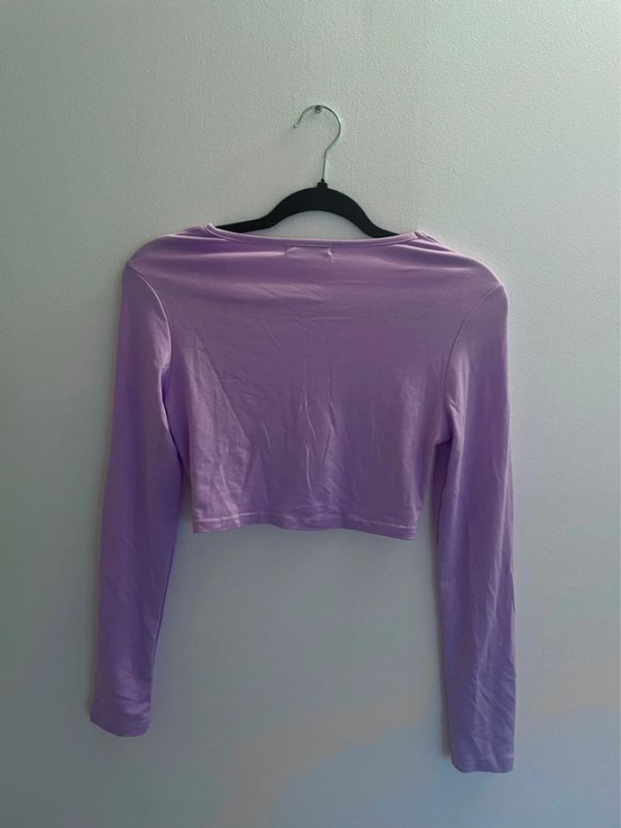 T-shirt à manches longues violet crop top neuf - photo numéro 3