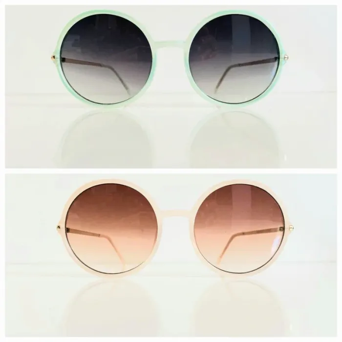 Lot de deux lunettes de soleil femme rondes beige et verte uvprotection catégorie 3 - photo numéro 2