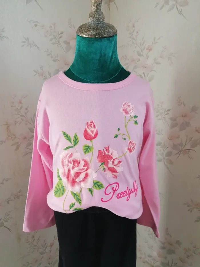 Tee-shirt rose à manches longues imprimé fleurs / sandy / (8ans) - photo numéro 3