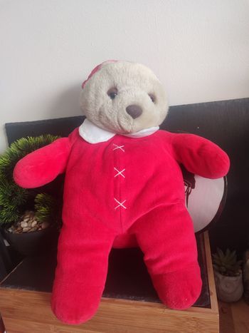 peluche ours dormeur damart Perfectel noel ours bonnet rouge blanc marron