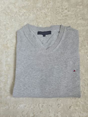 Pull à col V Taille XL Gris Tommy Hilfiger Homme – 100% coton