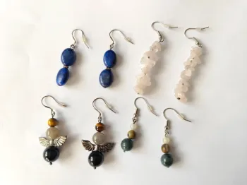 Lot 4 paires de boucles d'oreilles en pierre lapis lazuli quartz rose labradorite