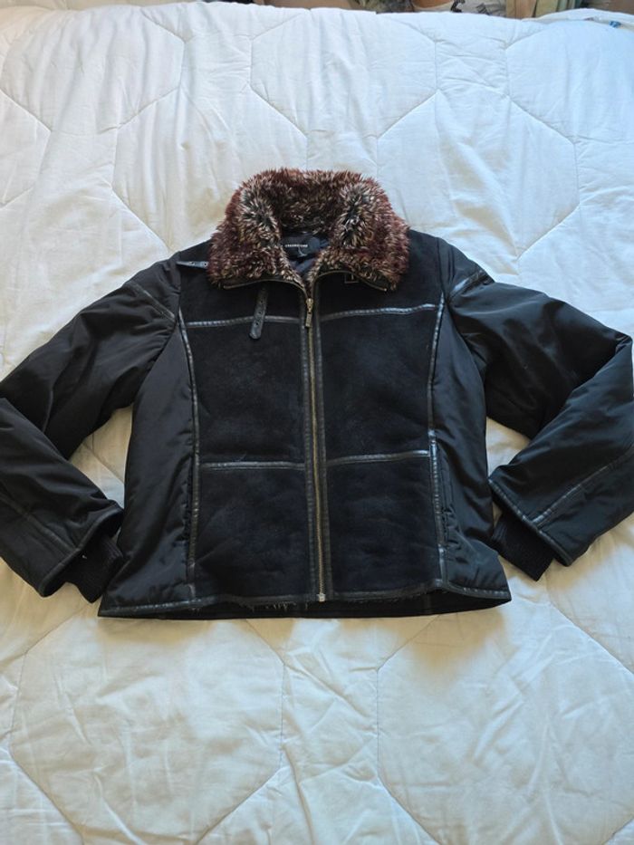 🌟 Manteau zippé noir avec fausse fourrure au cou Creenstone femme - Taille 42 🌟