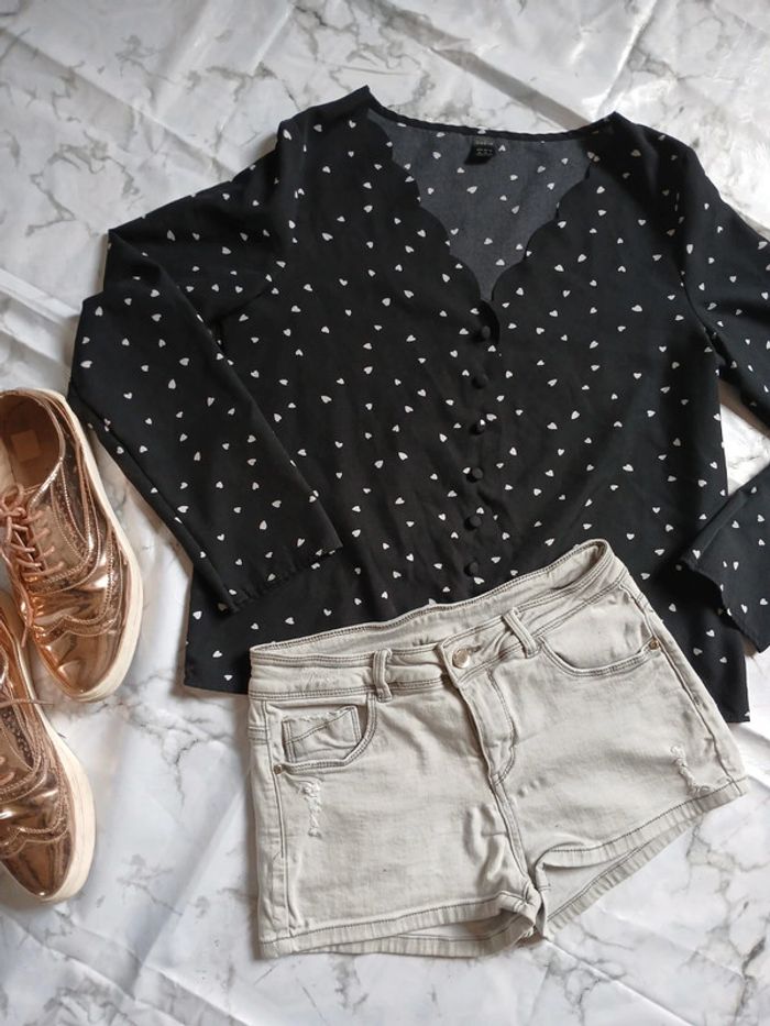 Blouse noir à cœur blanc Shein taille M - photo numéro 2