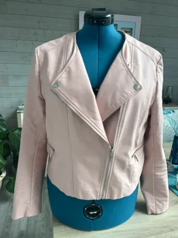 Veste biker simili rose clair