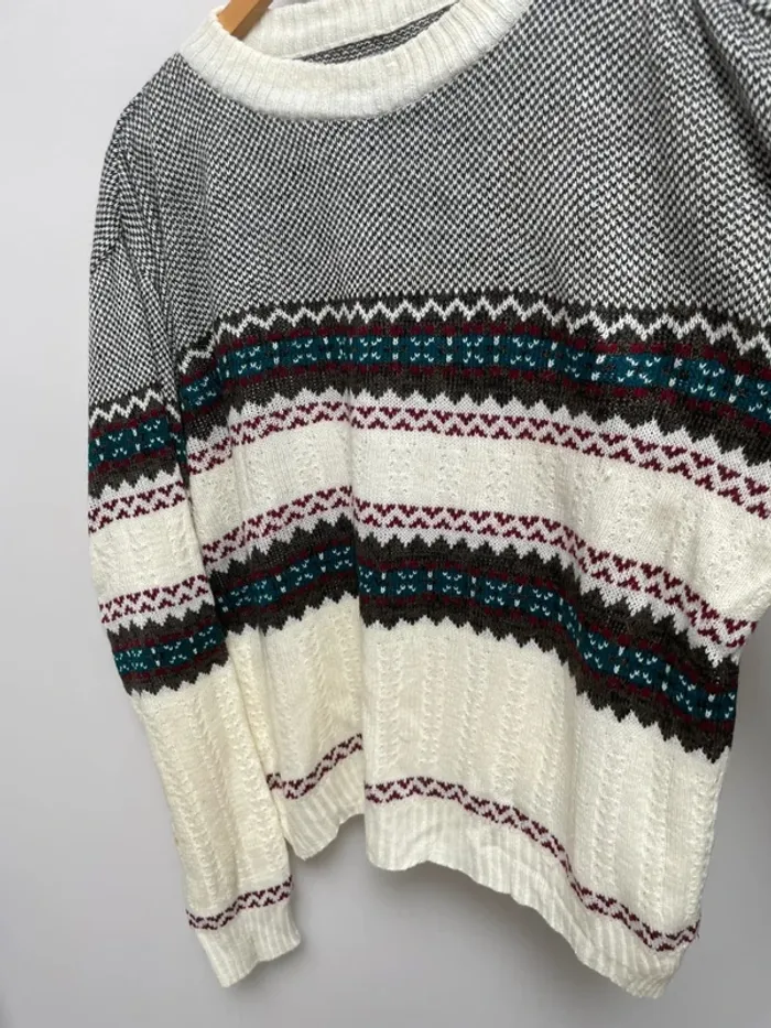 Vintage Knitted pullover "pull papy" crewneck with pattern Mens XXL - photo numéro 4