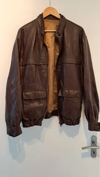 Blouson cuir marron, taille L