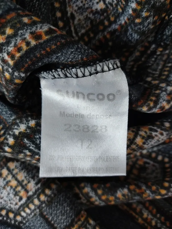 Robe mi-longue noire motifs orangés Suncoo T2 38 M TBE - photo numéro 6