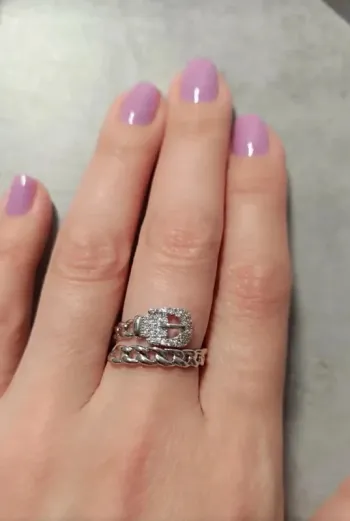 Bague avec boucle de ceinture, chaine, réglable,