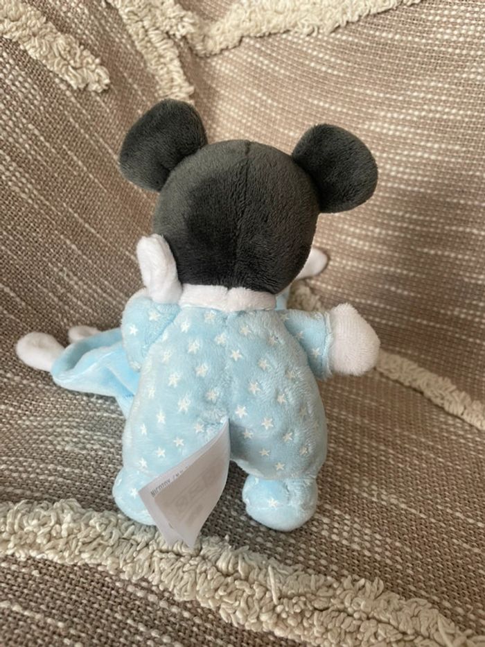 Peluche doudou mouchoir phosphorescent 17cm Disney baby Mickey souris bleu parfait état - photo numéro 5