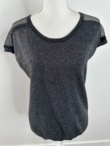 Blouse noire argentée et multicolore résille dos nu Bel Air T2 38 M