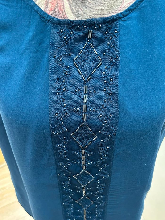 Débardeur bleu marine avec perles En viscose promod 38 - photo numéro 3