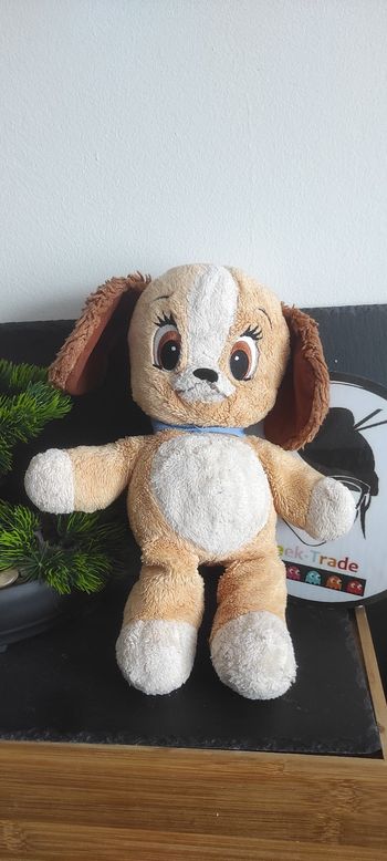 Doudou bébé Belle chien de La Belle et le Clochard Disney ancien Marron Bleu