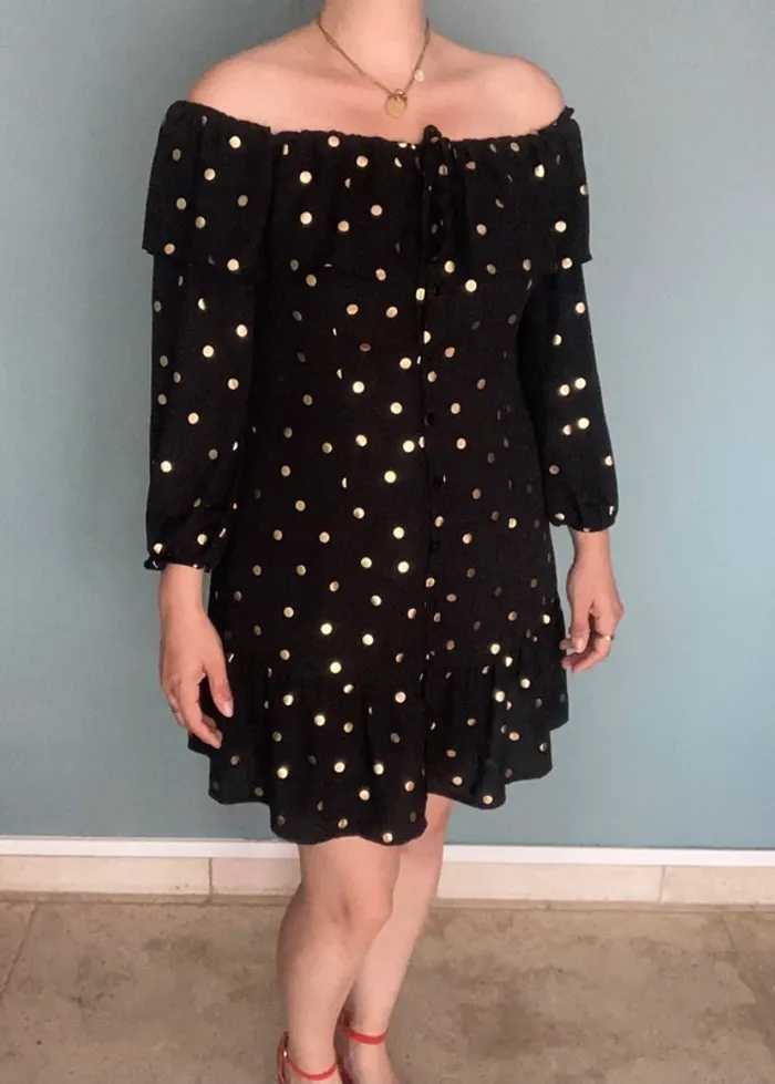 Robe Noire à Pois Dorés L - photo numéro 2
