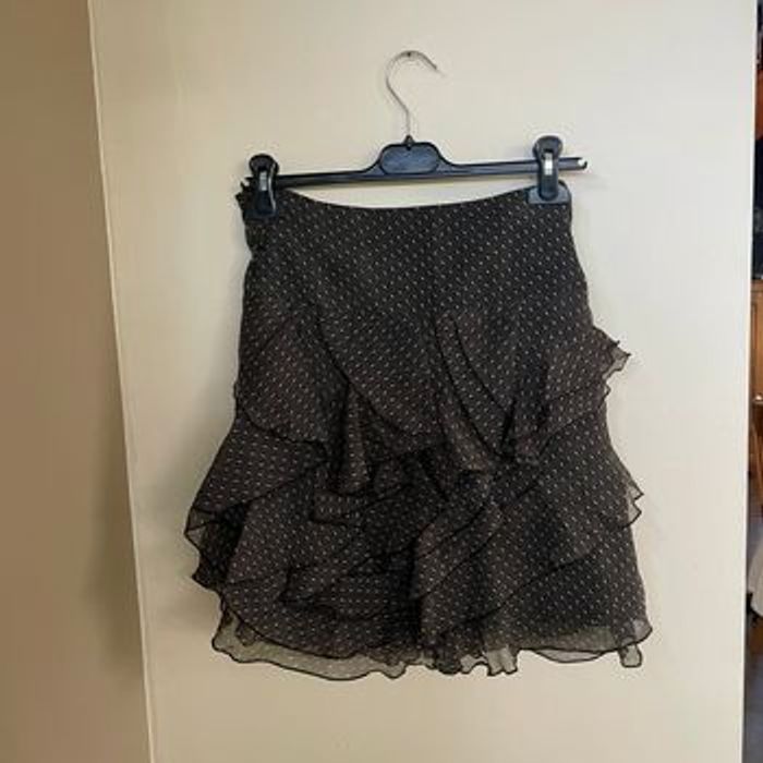 Jupe noire à volants DDP Taille L imprimé graphique doublée made in France V057 - photo numéro 4