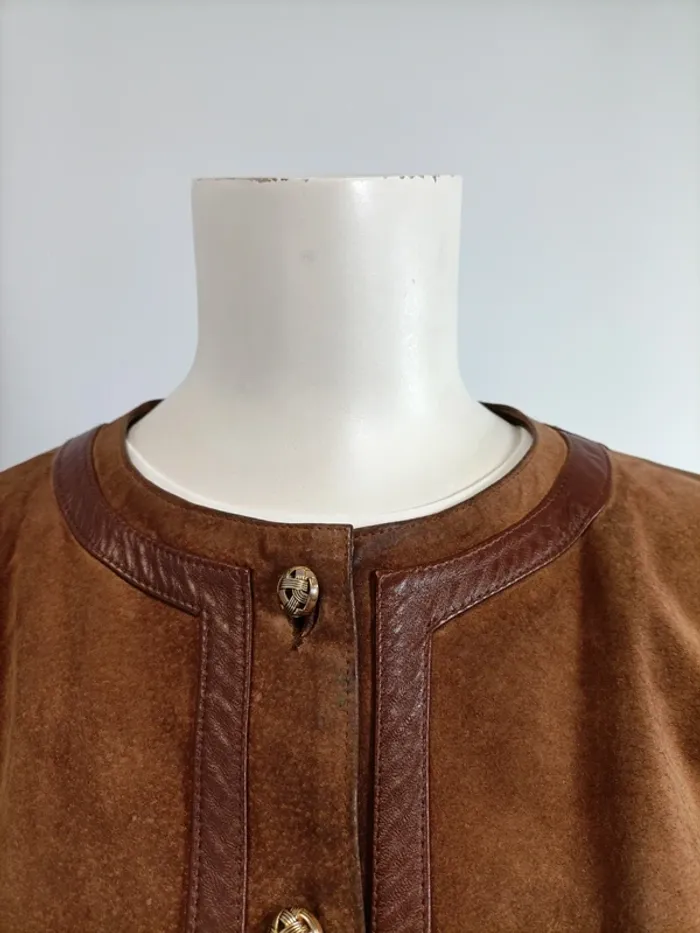 Veste courte en croûte de cuir vintage - taille 42 - tailleur Gérard Galliaerde A282 - photo numéro 8