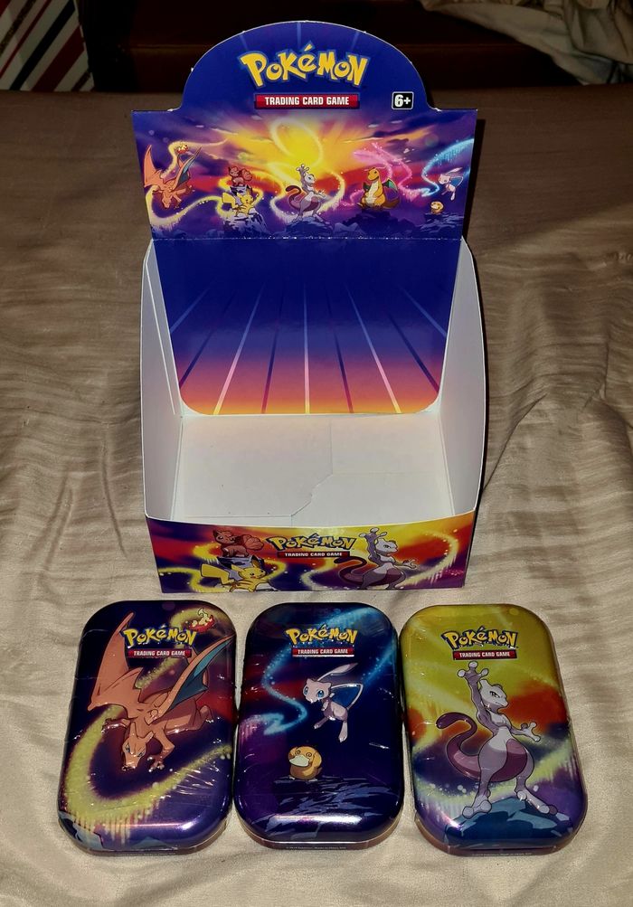 Pokémon Mini Tin Pokémon Kanto ×3 + boite (mewtwo / dracaufeu / mew)