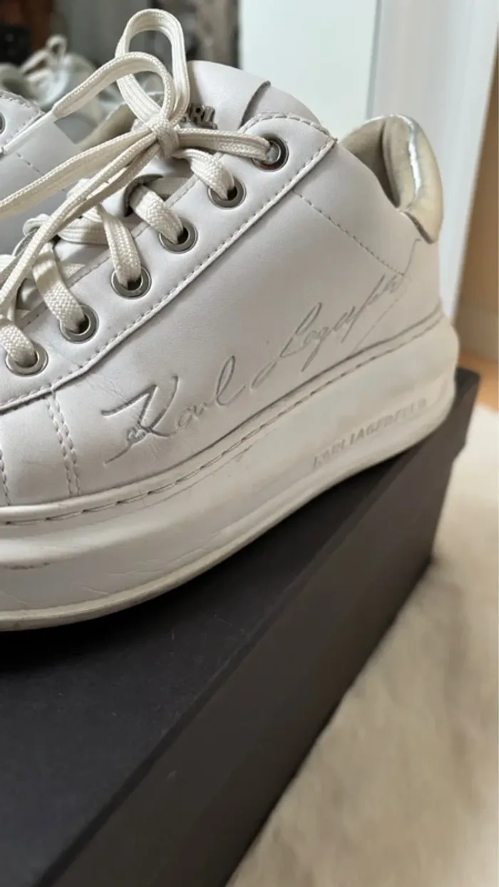 Baskets blanches et argentées à lacets - logo - Karl Lagerfeld - photo numéro 10