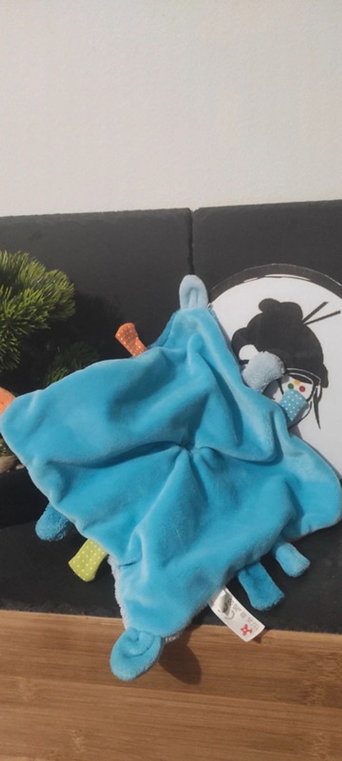 Doudou plat cheval âne bleu orange vert cage oiseau Nicotoy Bandana Gris Blanc - photo numéro 2