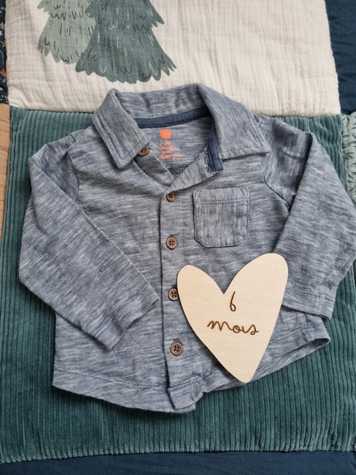 Chemise fine bleu chiné effet denim - Hema - 6 mois