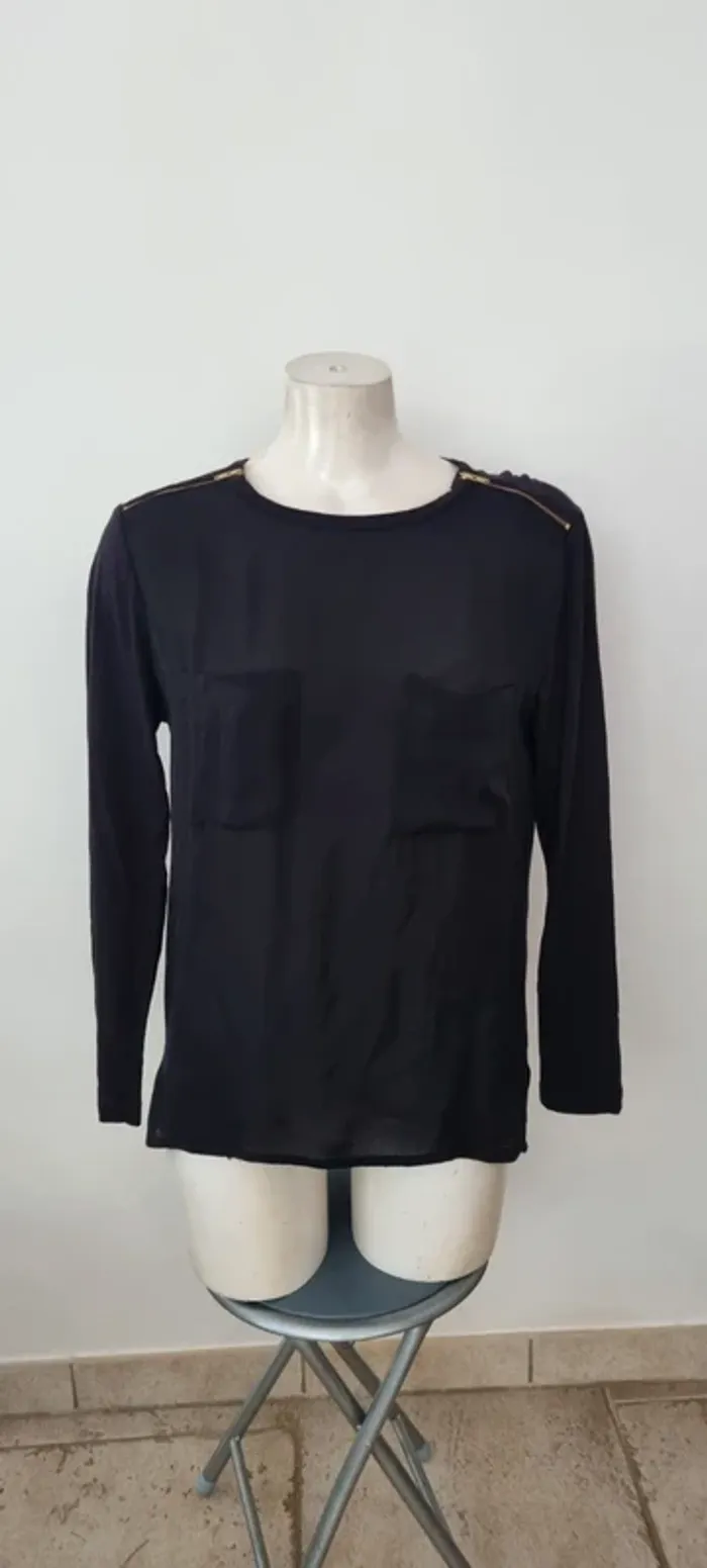 Top blouse noir manches longues the kooples sport 36 - photo numéro 9