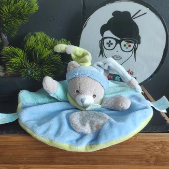 Doudou Baby Nat' Chat Bn012 Nino Bleu Vert Rond Bonnet Orange #geektradedoudou