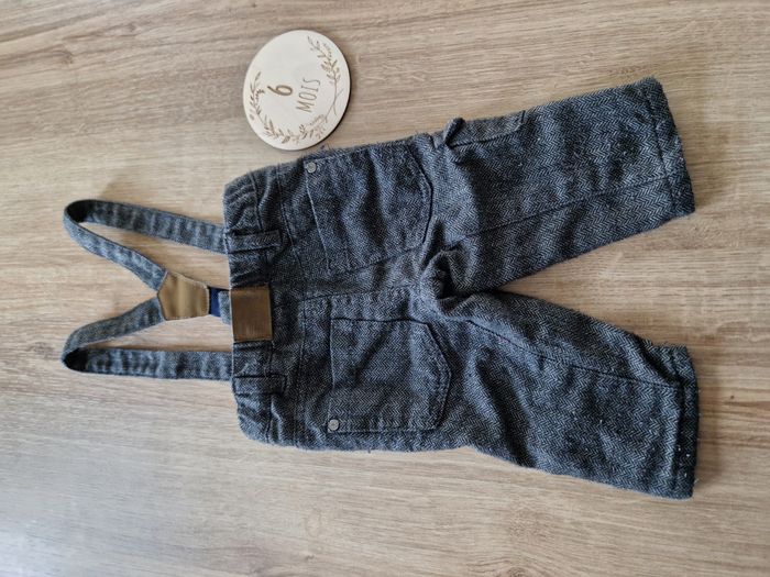 Pantalon Tweed / Chevron Gris Anthracite avec Bretelles Cadet Rousselle - 6 mois - photo numéro 3