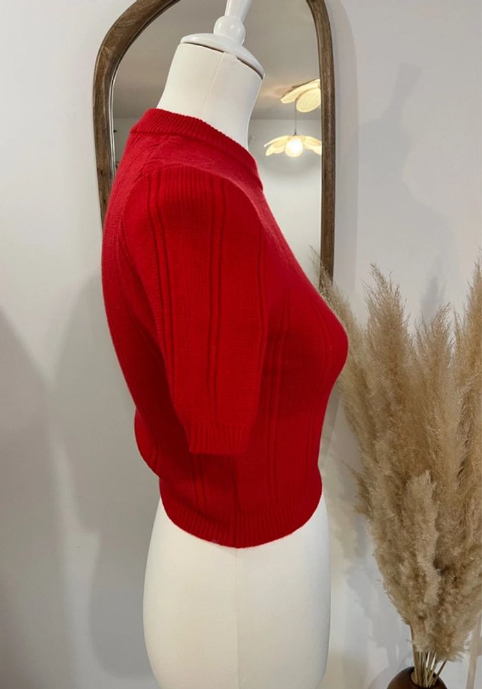 Pull court à manches courtes rouge Zara - photo numéro 3