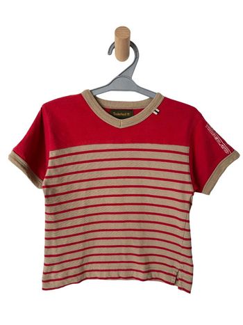 T-shirt manches courtes rayé rouge et kaki - Timberland 4 ans