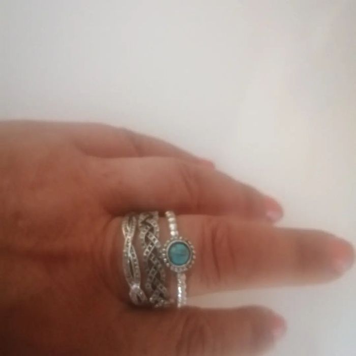🎄Ensemble de 3 bagues striées et turquoise Taille 52  Neuves Idéal pour un cadeau de noël  "Tibet" 🌸