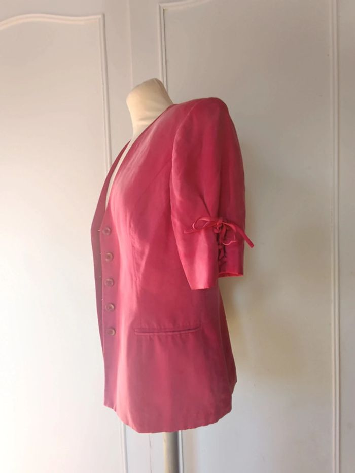 💎blaser soie rose rouge élégant chic Maison undeuxtrois Paris t M 38 rare vintage - photo numéro 4