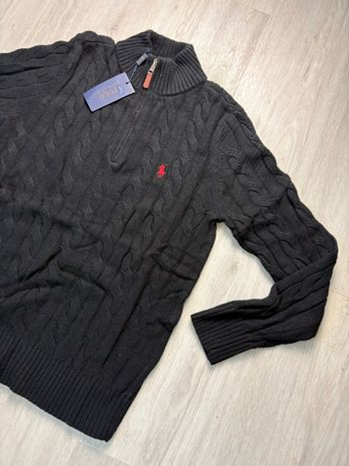 Torsadé Half zip demi zip Ralph Lauren col rond | Taille M hommes | Noir avec logo rouge - photo numéro 5