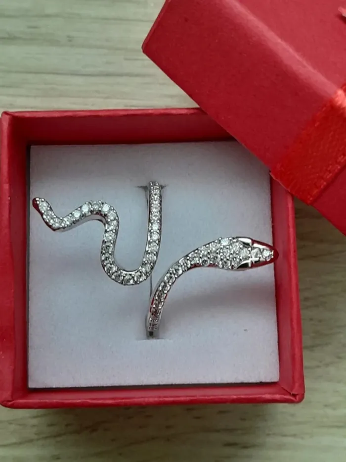 Bague serpent, avec strass, couleur argentéé, réglable - photo numéro 5