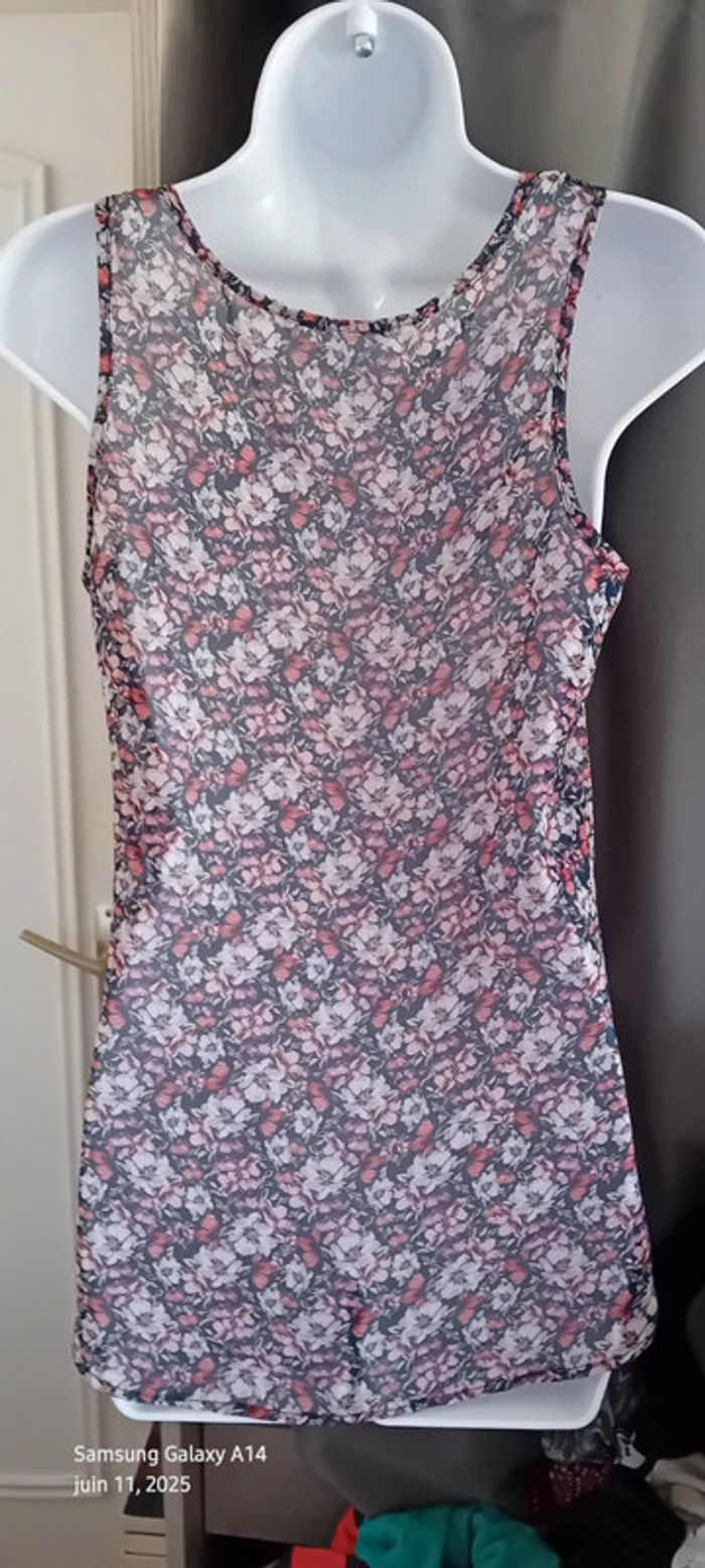 Débardeur long en voile avec poche imprimé fleurs rose femme 36 warehouse - photo numéro 6
